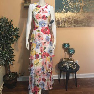 Leslie Fay Tiered Floral Chiffon Dress size4&6